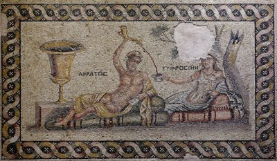 Kratos en Euphrosyne - Mozaïek, Akratos en Euphrosyne, Zeugma Mozaïekmuseum, Gaziantep, Zuidoost-Anatolië, Anatolië, Turkije, Azië door Unbekannter Künstler