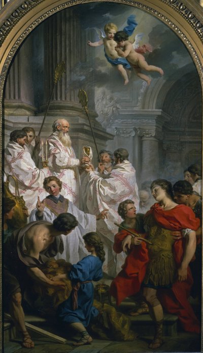 De mis van de Griekse ritus van Sint Basilius van Caesarea of Basilius de Grote (330-379), en flauwvallen van de Byzantijnse keizer Valens, beschermer van de Arianen door Alec Hunter