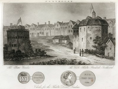 De tuin met beren en het Globe Theater aan de kades van Londen door Unbekannt