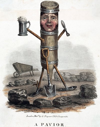 De stratenmaker, figuur opgebouwd met de gereedschappen van zijn vak, ca. 1810-1860 door Unbekannt