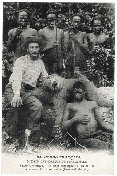 De cynocephalus aap met leeuwenkop, ca. 1910 (litho) door Unbekannt