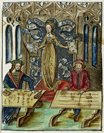 De wiskundige instrumenten in de 16e eeuw: snelheid van berekening tussen Pythagoras (580-500 v.Chr.) en Boëthius (480-524), Pythagoras gebruikt zijn telraam (abacus) en Boëthius gebruikt algoritmen door Unbekannt