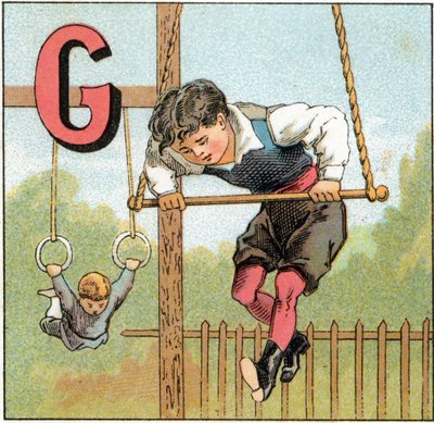 Letter G voor gymnastiek. Gravure in 