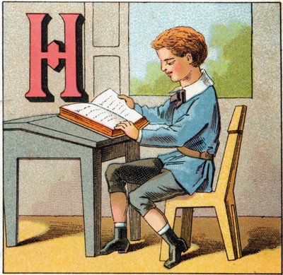 Letter H als geschiedenis van Frankrijk. Gravure in "Alfabet van kleine scholieren". Beeldvorming van Epinal, circa 1885. Privécollectie door Unbekannt