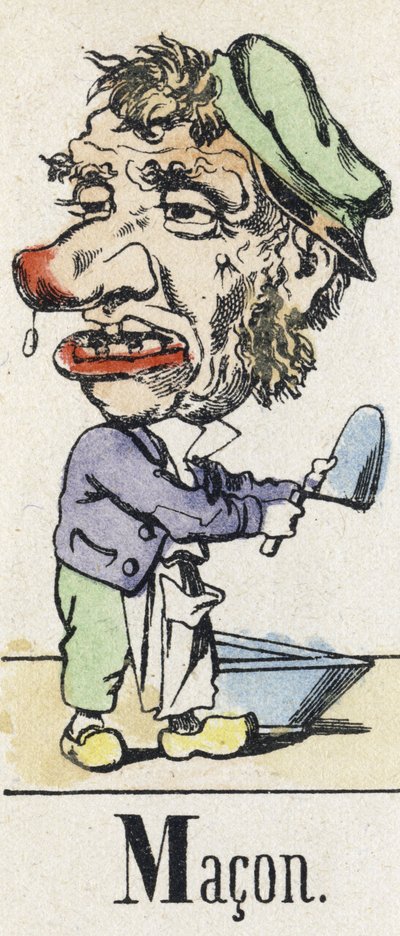 Letter M: metselaar. Alfabet van het Oosterse Verhaal. Imaging van Epinal, circa 1890. Populaire serie. door Unbekannt