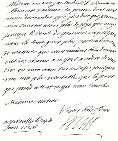 Brief van Lodewijk XIV aan Maria van Modena, waarin hij haar feliciteert met de geboorte van een prins, James Edward, prins van Wales door Unbekannt