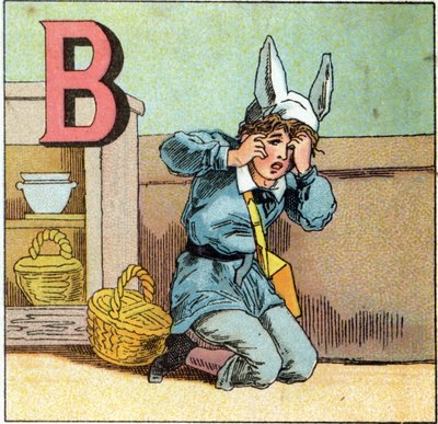 Letters B als ezelskap. Gravure in 