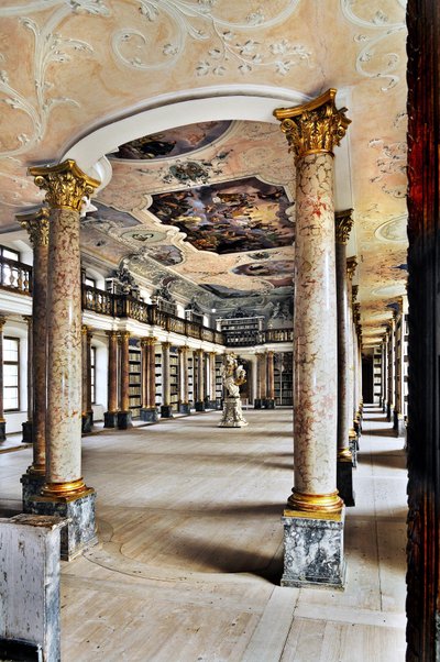 Bibliotheek van de Benedictijner Abdij van Ottobeuren, Beieren, Duitsland, Europa. Fotografie door Unbekannter Künstler