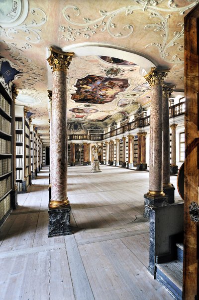 Bibliotheek van de Benedictijner Abdij van Ottobeuren, Beieren, Duitsland, Europa. Fotografie door Unbekannter Künstler