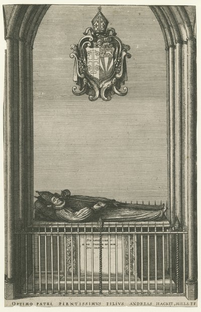 Lichfield Cathedral - Monument van Bisschop Hacket: gravure, nd [?eind 17e eeuw] door Unbekannt