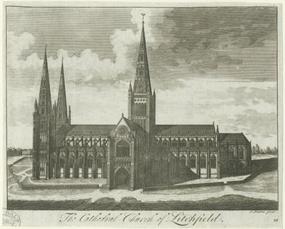 Lichfield Cathedral - Zuidaanzicht: gravure, nd [?18e eeuw] door Unbekannt