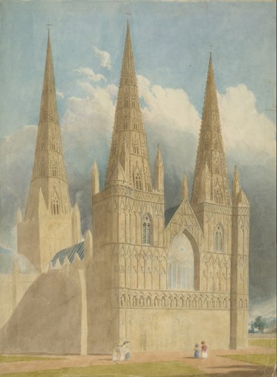 Lichfield Kathedraal - Westfront: aquarel, nd [ca. 1840] door Unbekannt