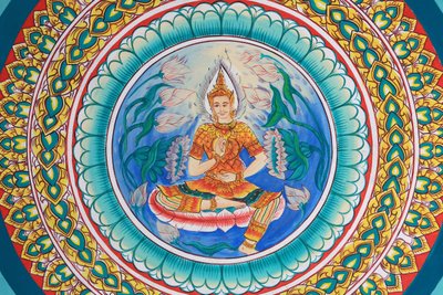 Leven van Boeddha. Plafondkunstwerk dat het leven van Boeddha uitbeeldt. Wat Inpeng. Vientiane. Laos, 20151029, Vientiane, Laos door Unbekannt