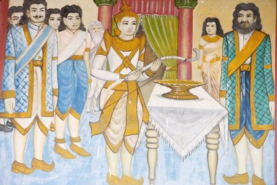 Leven van de Boeddha Prins Siddhartha Gautama werd een kampioen in zwaardvechten, worstelen en boogschieten, Siem Reap, Cambodja door Unbekannt