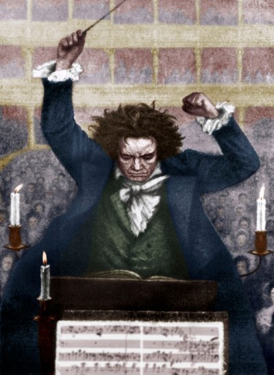 Ludwig van Beethoven dirigeert met baton - door Katzaroff. Duitse componist door Unbekannt