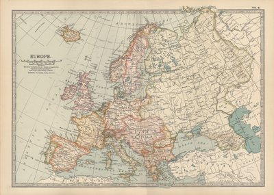 Kaart van Europa, ca. 1900 (gravure) door Unbekannter Künstler