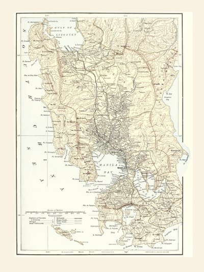Kaart van Manilla, Filippijnen en het oorlogsgebied tijdens de Spaans-Amerikaanse Oorlog van 1898 door Unbekannt