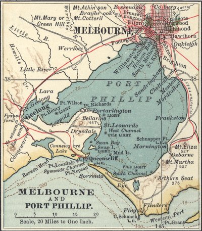 Kaart van Melbourne, ca. 1900 door Unbekannter Künstler
