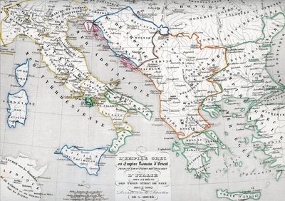 Kaart van het Byzantijnse Rijk tijdens de bezetting door Bulgaren en Italië tijdens het bewind van Otto I, Otto II en Otto III Heilige Roomse keizer door Unbekannter Künstler