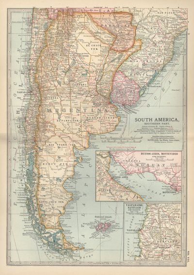 Kaart van het zuidelijke deel van Zuid-Amerika, ca. 1900 (gravure) door Unbekannter Künstler