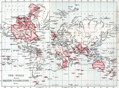 Kaart van de wereld met Britse bezittingen in 1904 door Unbekannt