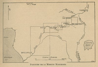 Kaart met de route van de Marchand-missie in 1898 door Unbekannt