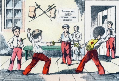 Meester van wapens. Gravure in "Alphabet militaire enfantin". Imagery van Pont-a-Mousson, circa 1890. door Unbekannt