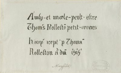 Mayfield Kerk - Inscriptie voor Thomas Rolleston: pentekening, nd [?18e eeuw] door Unbekannt