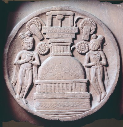 Medallion met aanbidders, reliëf van Stupa van Bharhut, Boeddhistisch monument, Madhya Pradesh, India, Indiase Beschaving, 2e eeuw v.Chr. door Nicolas d