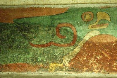 Mexico, Mexico-Stad, Teotihuacan (1e eeuw na Christus), Tempel van Jaguars, fresco van papegaai door Unbekannt