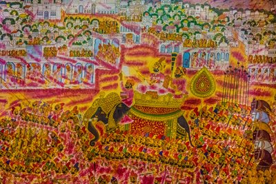 Miniatuurschilderij uit het fort in Jodpur, Holi-festival, Mandawa, Rajasthan, India door Unbekannter Künstler