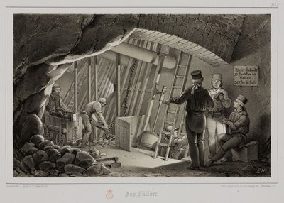 Mijnbouw, Metaalertsen Vulstation in een mijn, ca. 1851 door Unbekannt