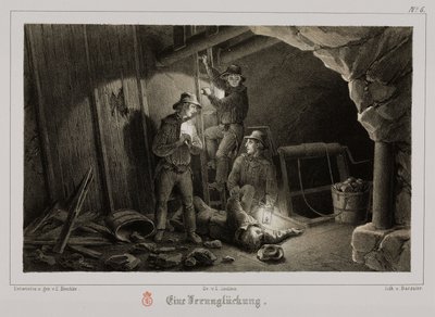 Mijnbouw, metaalertsen mijnongeluk, Duitsland, circa 1851 door Unbekannt