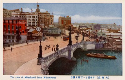 Mitsukoshi vanaf Nihonbashi, Tokio, Japan door Unbekannter Künstler