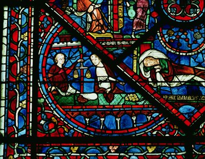 Geldwisselaars in de Tempel, detail van een raam door Unbekannt