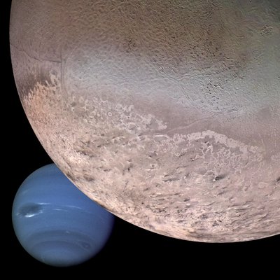 Montage van Neptunus en zijn maan Triton door Unbekannt