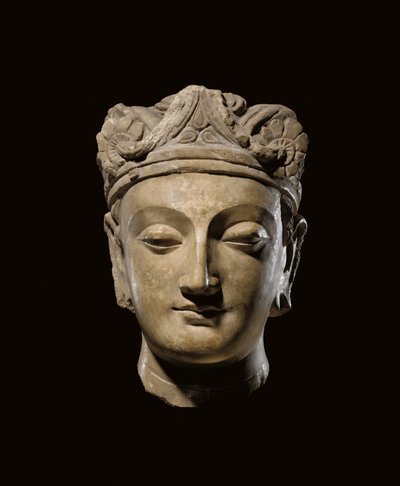 Monumentaal Gandharan Hoofd van een Bodhisattva door Unbekannt