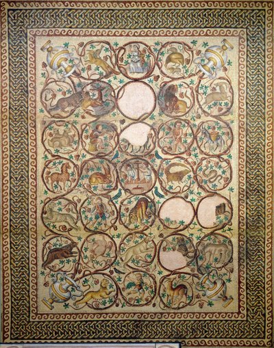 Mozaïek van Quabr Hiram van de vloer van het centrale schip van de kerk van St. Christopher, 575 door Unbekannt