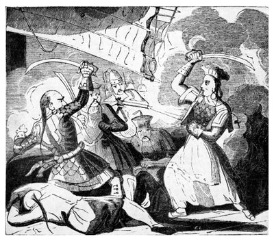 Mevrouw Ching met een zwaard, c.1810 (gravure) door Unbekannter Künstler