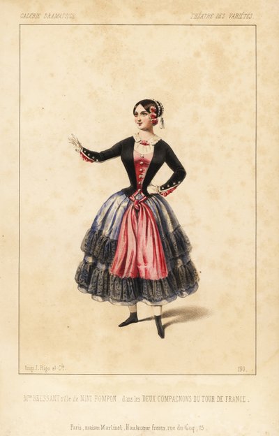 Mevrouw Elisabeth Augustine Bressant als Nini Pompon in les Deux Compagnons du Tour de France door Lockroy en Wailly, Theatre des Varietes door Unbekannter Künstler