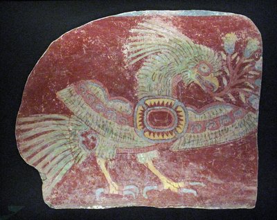 Muurschildering fragment van een allegorische quetzal, Vroege Klassieke periode, 200-600 AD door Unbekannt