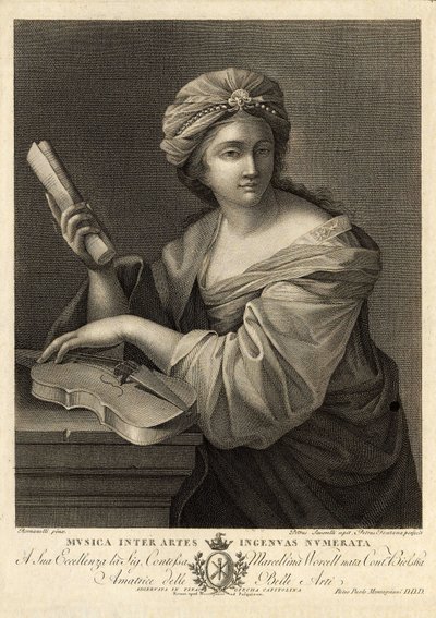 Musica inter artes ingenua numerata, gravure door Pietro Savorelli naar een schilderij van Giovanni Francesco Romanelli, barokschilder van de 18e eeuw door Unbekannter Künstler
