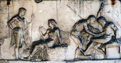 Mythe van Telephus, Huis van Relief van Telephus, Herculaneum, Campania, Italië, Romeinse beschaving door Benjamin Baud