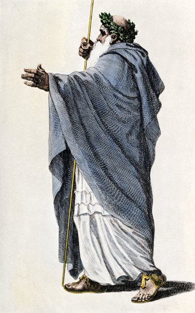 Mythen en Legendes: Karakter uit de legende van Koning Arthur. Merlin de betoverende. Kleurrijke gravure uit de 19e eeuw. door Unbekannter Künstler