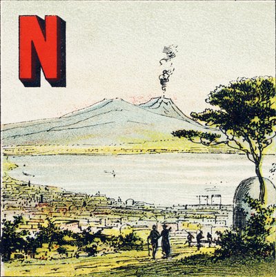N - Napels. Prachtige stad, gelegen in het zuiden van Italië - Gravure uit Alphabet geographique, Guerin-Muller et Cie, Parijs door Unbekannt