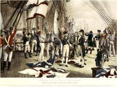 Napoleontische Oorlogen: Laatste signaal van admiraal Horatio Nelson bij de Slag bij Trafalgar door Unbekannter Künstler
