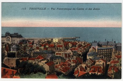 Normandië, Calvados (14), Trouville: panoramisch uitzicht op het casino en de pieren - Ansichtkaart eind 19e-20e eeuw door William M. Timlin