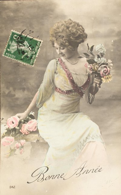 Gelukkig nieuwjaar, wens, vrouw Belle Époque door William M. Timlin