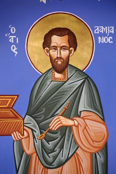 Orthodoxe kerk in Pedoulas, Cyprus. Sint-Damian fresco, 20150510, Pedoulas, Cyprus door Unbekannt