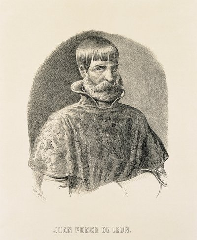 PONCE DE LEON, Juan (1460-1521). Spaanse veroveraar van Puerto Rico (1508) en ontdekker van Florida (1502) (gravure) door Unbekannter Künstler